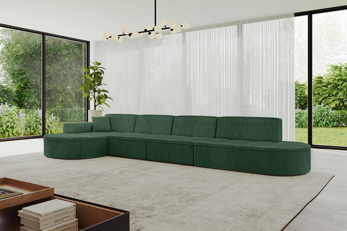 ECKSOFA Ottomane Links TARO-L3 - 413x171x79,5 cm Grün - Grün, Holzwerkstoff/Textil (413/171cm) - ALTDECOR