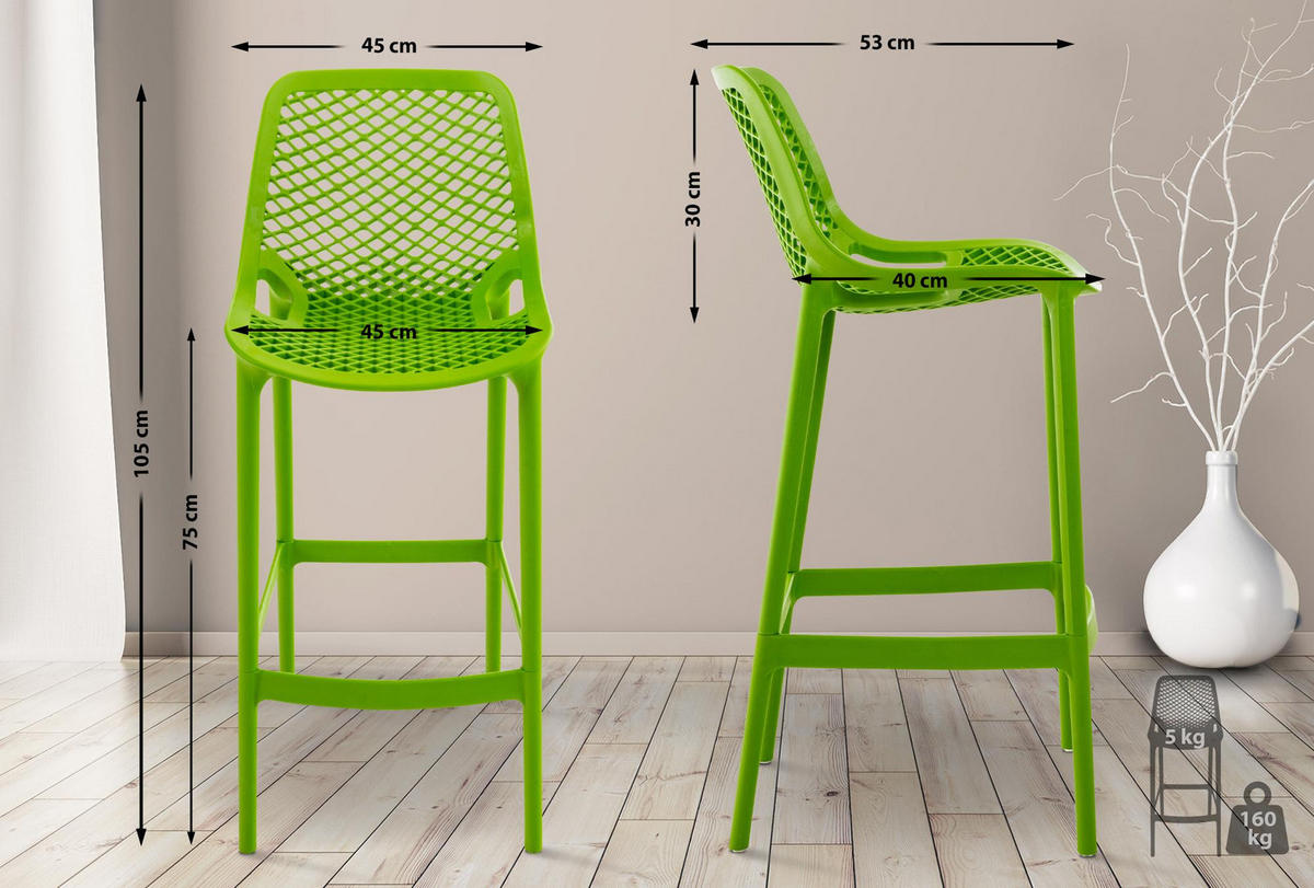 BARHOCKER Kunststoff grün - Grün, Kunststoff (45/105/53cm) - CLP