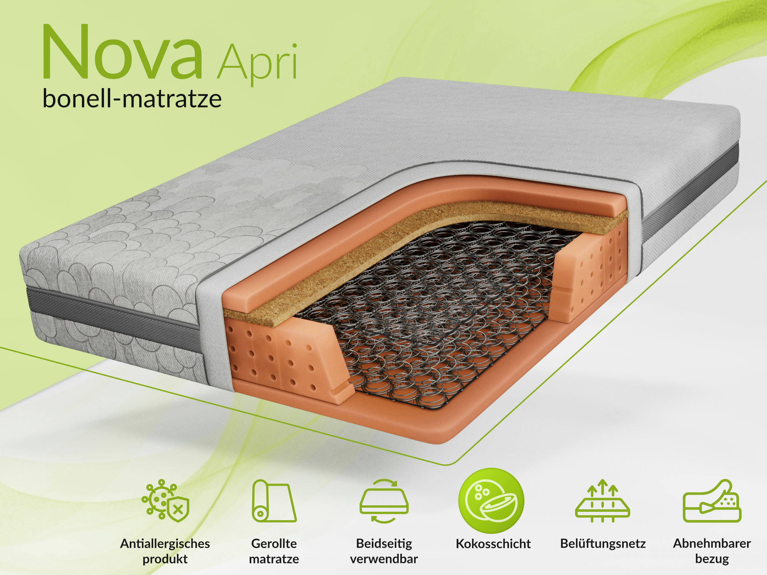 Thumbnail - MKS Federkernmatratze, Mehrfarbig, Textil, H3 + H4, Füllung: Schaumstoff, Rechteckig, 90x200 cm, Oeko-Tex®, atmungsaktiv...