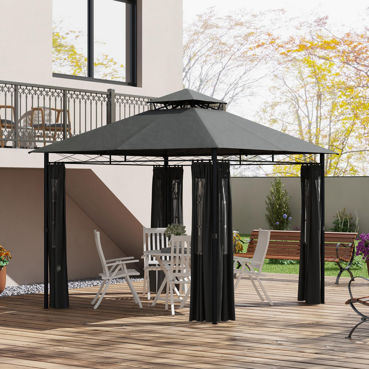 PAVILLON, Dunkelgrau, Metall, Polyester - Dunkelgrau, Metall (295/2.85/295cm) - Outsunny