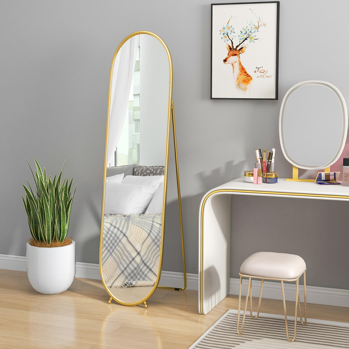 STANDSPIEGEL DE-09976 ovale Form, freistehend, Metallrahmen Gold - Goldfarben, Metall (40/160/4cm) - ComfortXL