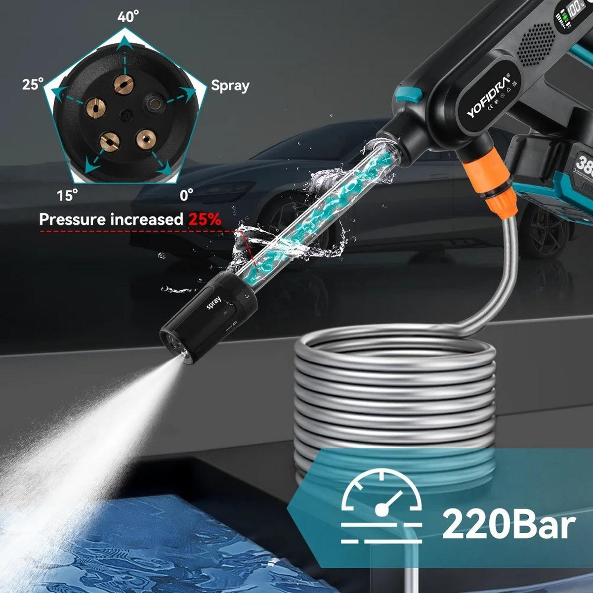 HOCHDRUCKREINIGER Bürstenlos Grün-220Bar ; Wassersprühpistole für Makita 21V Akku ; Ohne Akku - Schwarz, Kunststoff/Metall (35/20cm)