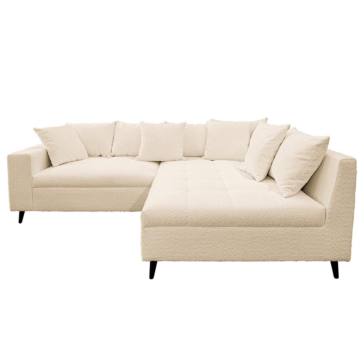 ECKSOFA mit Ottomane und Hocker - Beige/Schwarz, Birkenholz/Textil (247/174cm) - home24