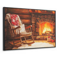 LEINWAND Bilder mit Rahmen - Winter - Weihnachten - Zuhause - Kamin - 120x80 - Bernsteinfarben, Textil (120/80cm) - MuchoWow