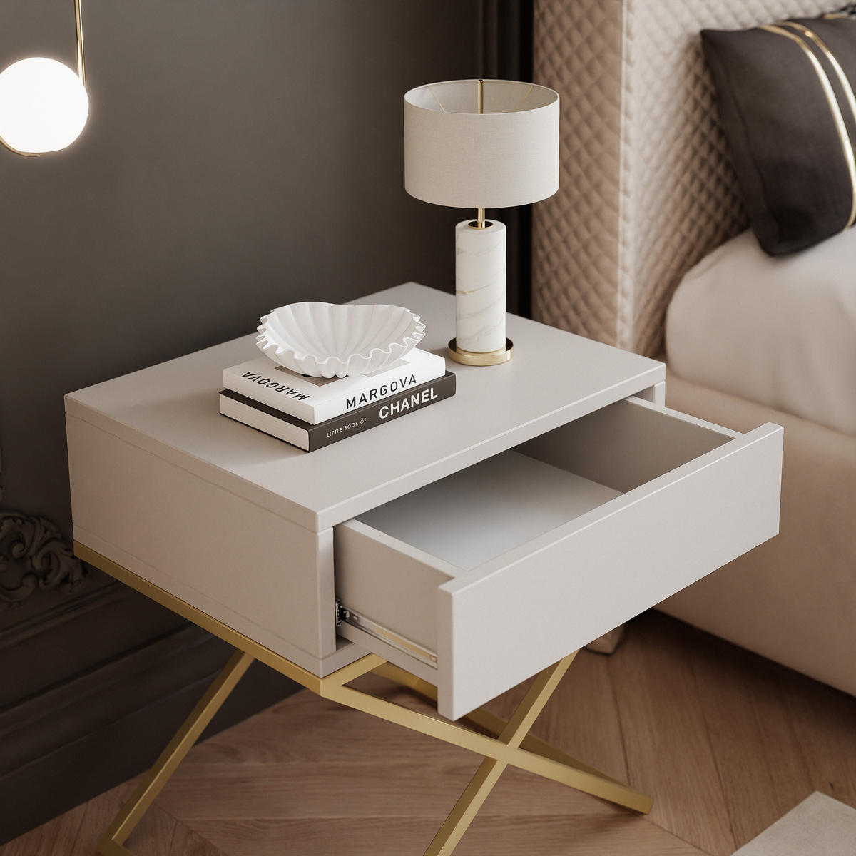 NACHTSCHRANK KSENO mit Schublade, 45/35/50 cm, Goldfarben / Kaschmir - Kaschmir/Goldfarben, Holzwerkstoff/Metall (45/50/35cm) - Idohome