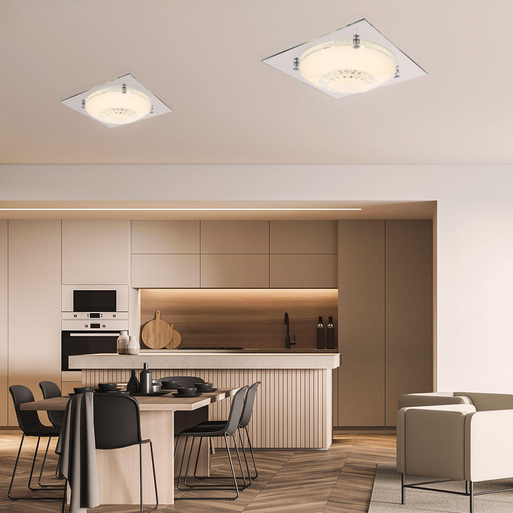 LED DECKENLEUCHTE Kristalloptik Silber 2er Set - Silberfarben, Glas (31.5/31.5/8.5cm) - Globo Lighting