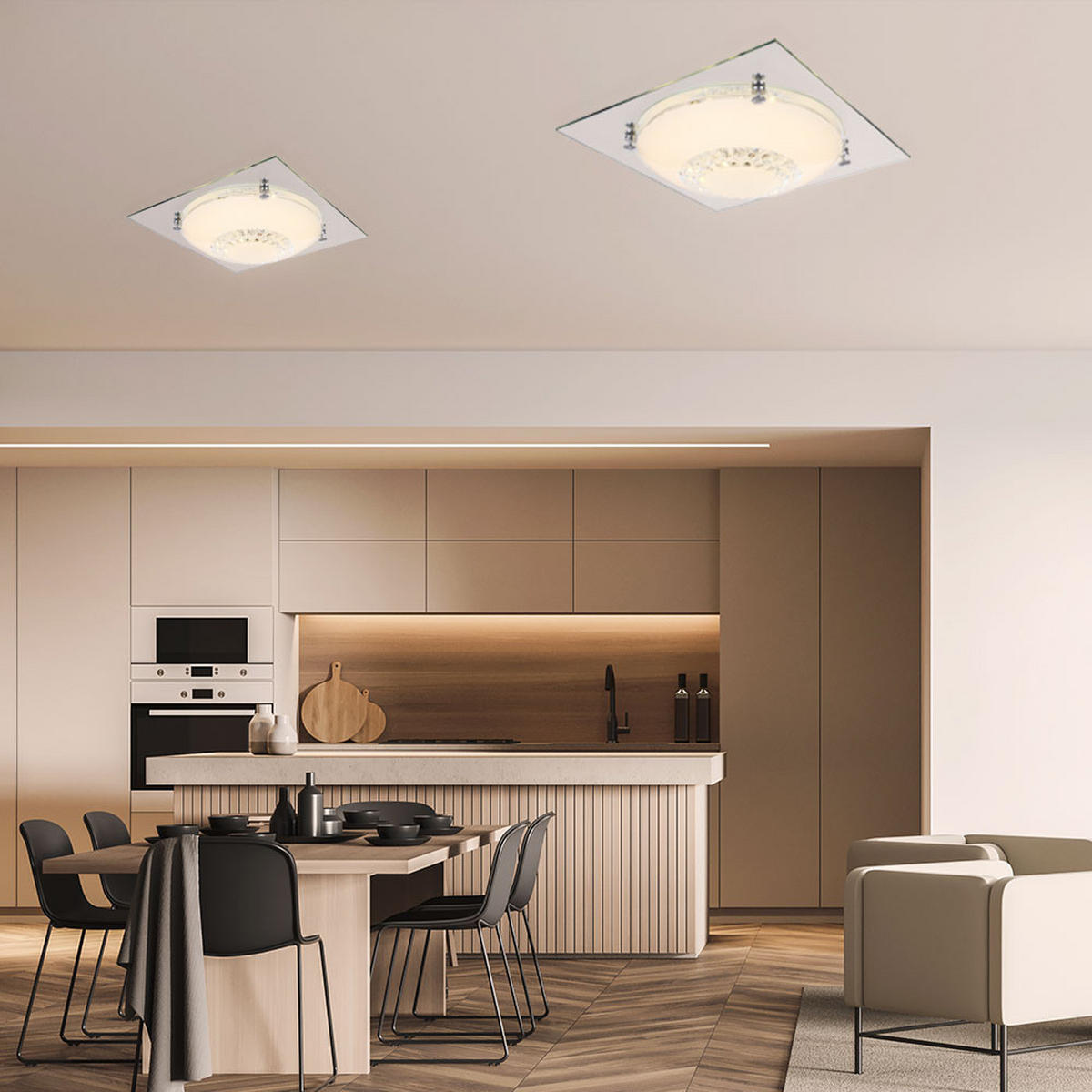 LED DECKENLEUCHTE Kristalle Silber - Silberfarben, Glas (31.5/31.5/8.5cm) - Globo Lighting