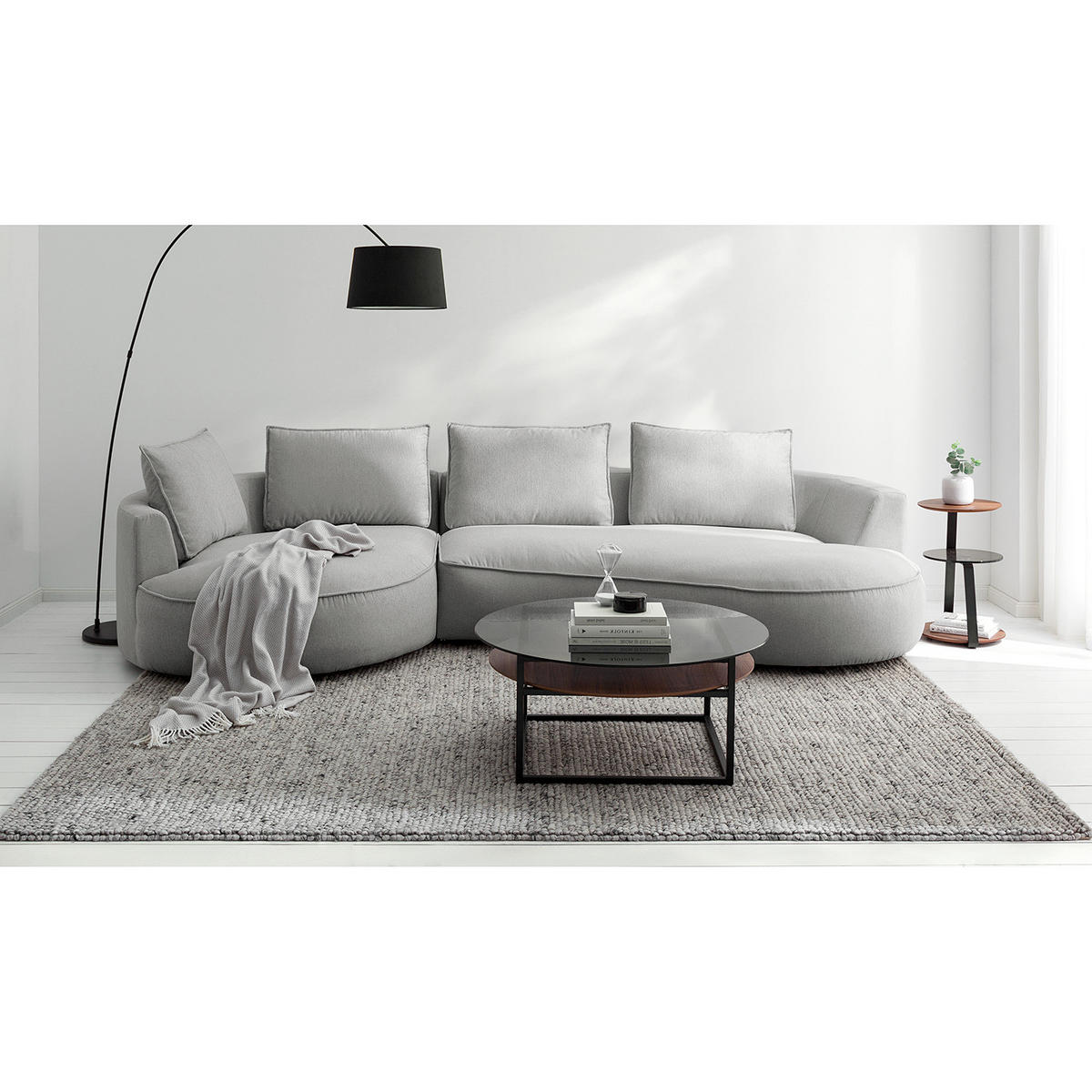 BIGSOFA - Hellgrau, Kunststoff/Textil (322/82/154cm) - home24