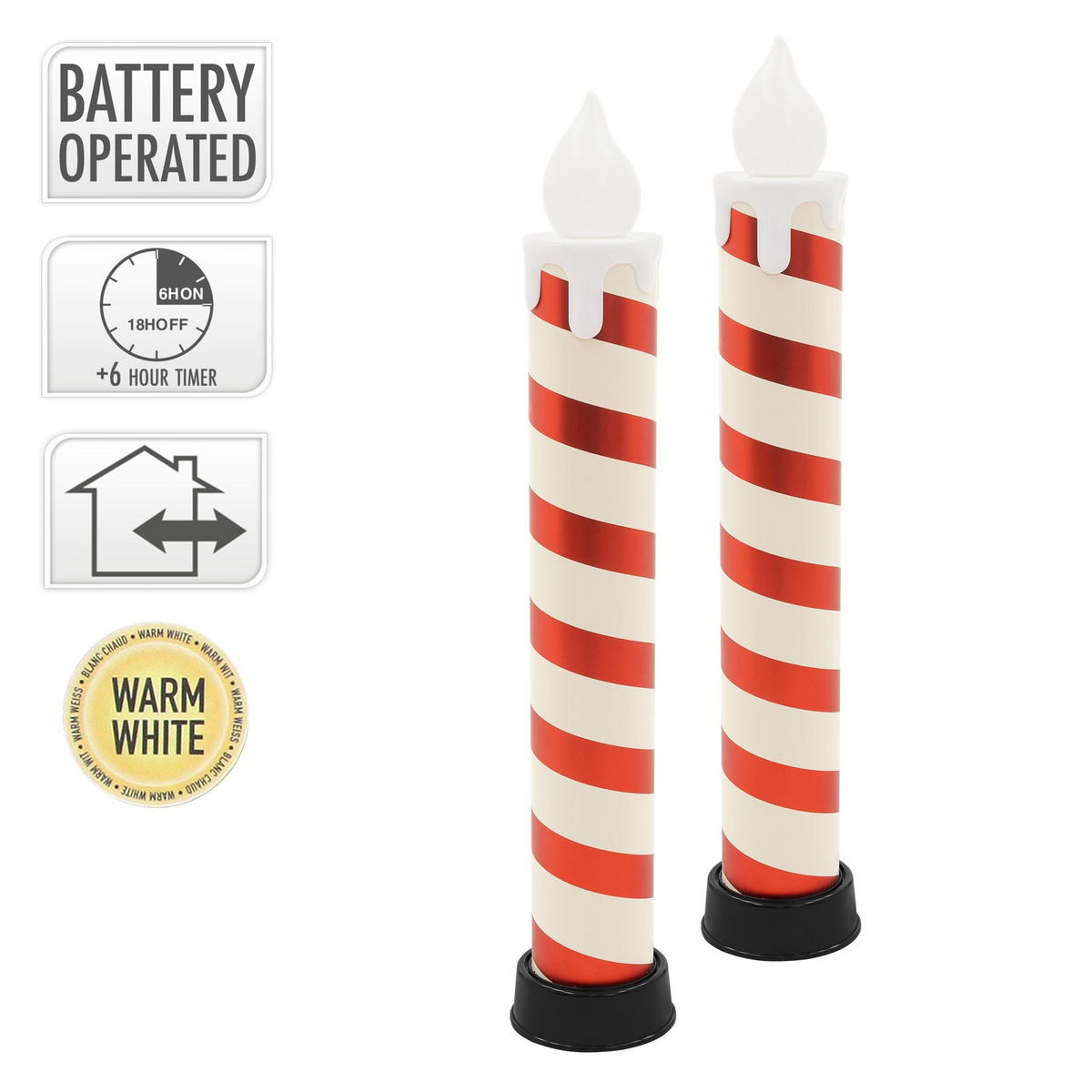 LED WEIHNACHTSKERZE 2er Set Weiß-Rot 82 cm Warmweiß Batteriebetrieben Timer - Multicolor, Kunststoff (15/82/15cm) - ECD-Germany