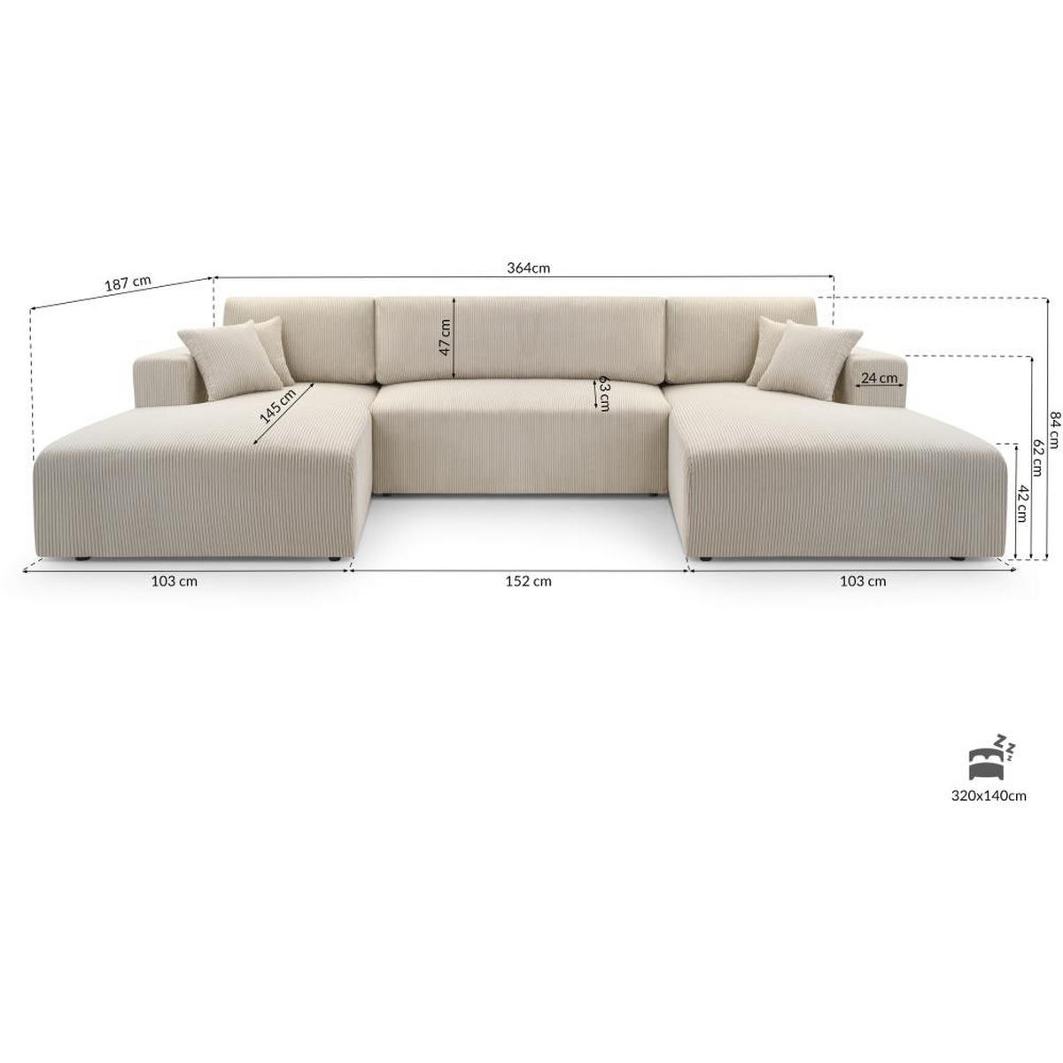 WOHNLANDSCHAFT Corso U 365 cm dunkelgrau - Dunkelgrau/Schwarz, Textil (364/84/187cm) - Beautysofa