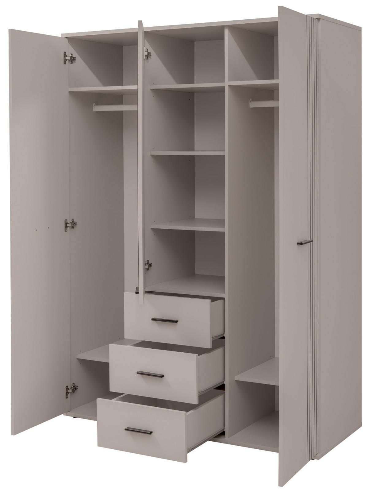 KLEIDERSCHRANK Kaschmir 3-türig 135 x 190 cm, Drehtürenschrank mit Spiegel - Kaschmir/Schwarz, Holzwerkstoff/Kunststoff (135/190/55cm) - Inn.Furn
