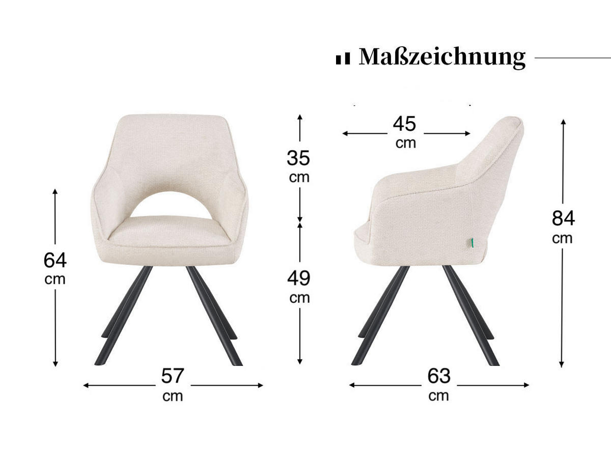 ESSZIMMERSTUHL THOMAS-JUNA 2er-Set 180°drehbar - Schwarz/Grau, Textil (57/84/63cm) - DUBI Möbel