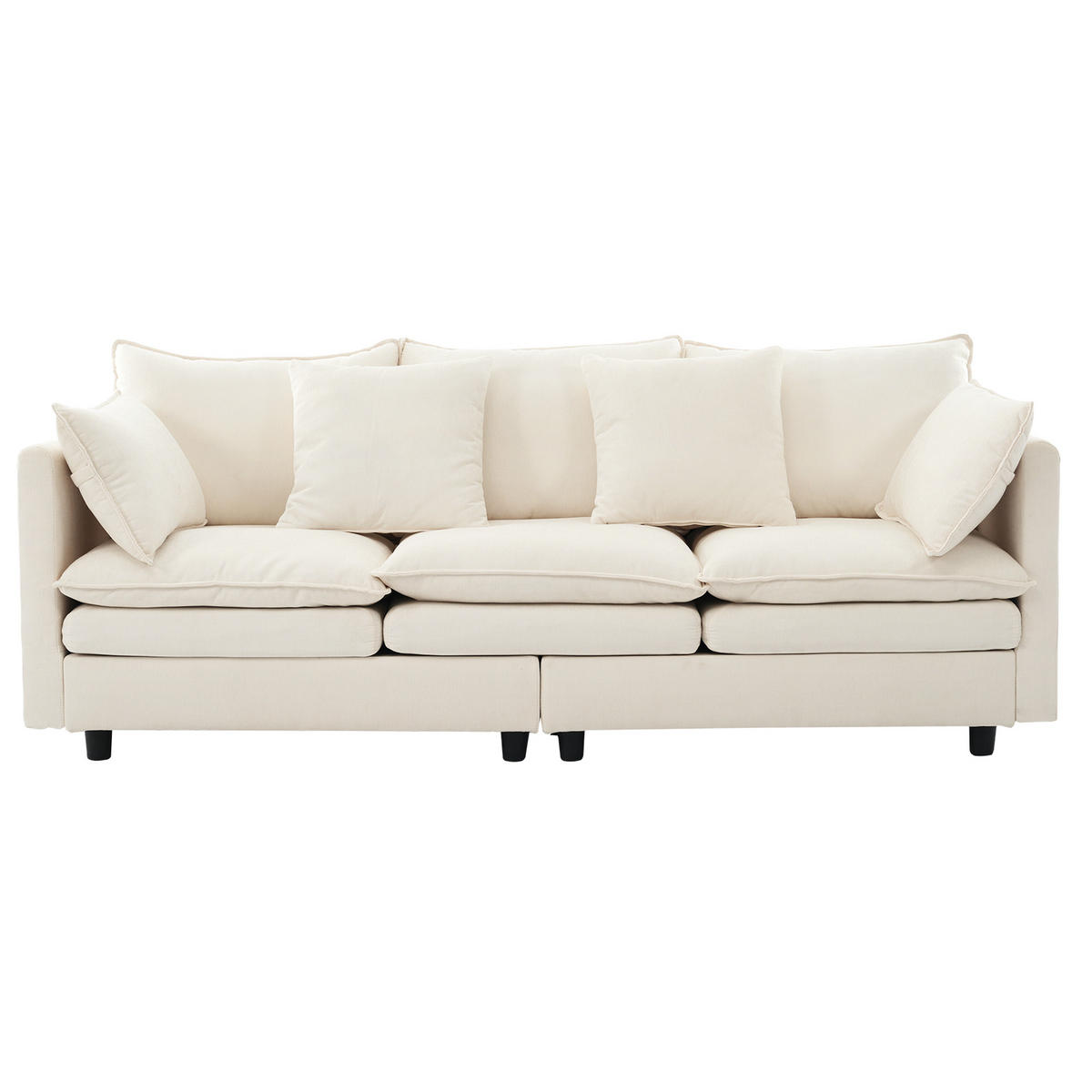 ECKSOFA 212/150/90 cm Beige mit 4 Zierkissen und 3 Rückenlehnen - Beige/Schwarz, Textil (212/150cm) - Oxeza