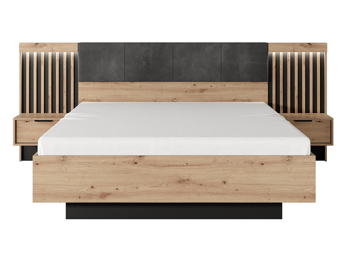 BETTRAHMEN - 2 Personen - holz - schwarz, naturfarben hell Ariada - Schwarz/Naturfarben, Holz (160/200cm) - Vente-Unique
