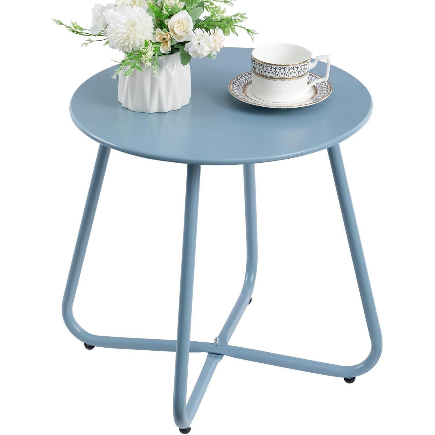 BEISTELLTISCH Rund Grau Blau 43 cm - Hellblau, Metall (52/48/6cm)