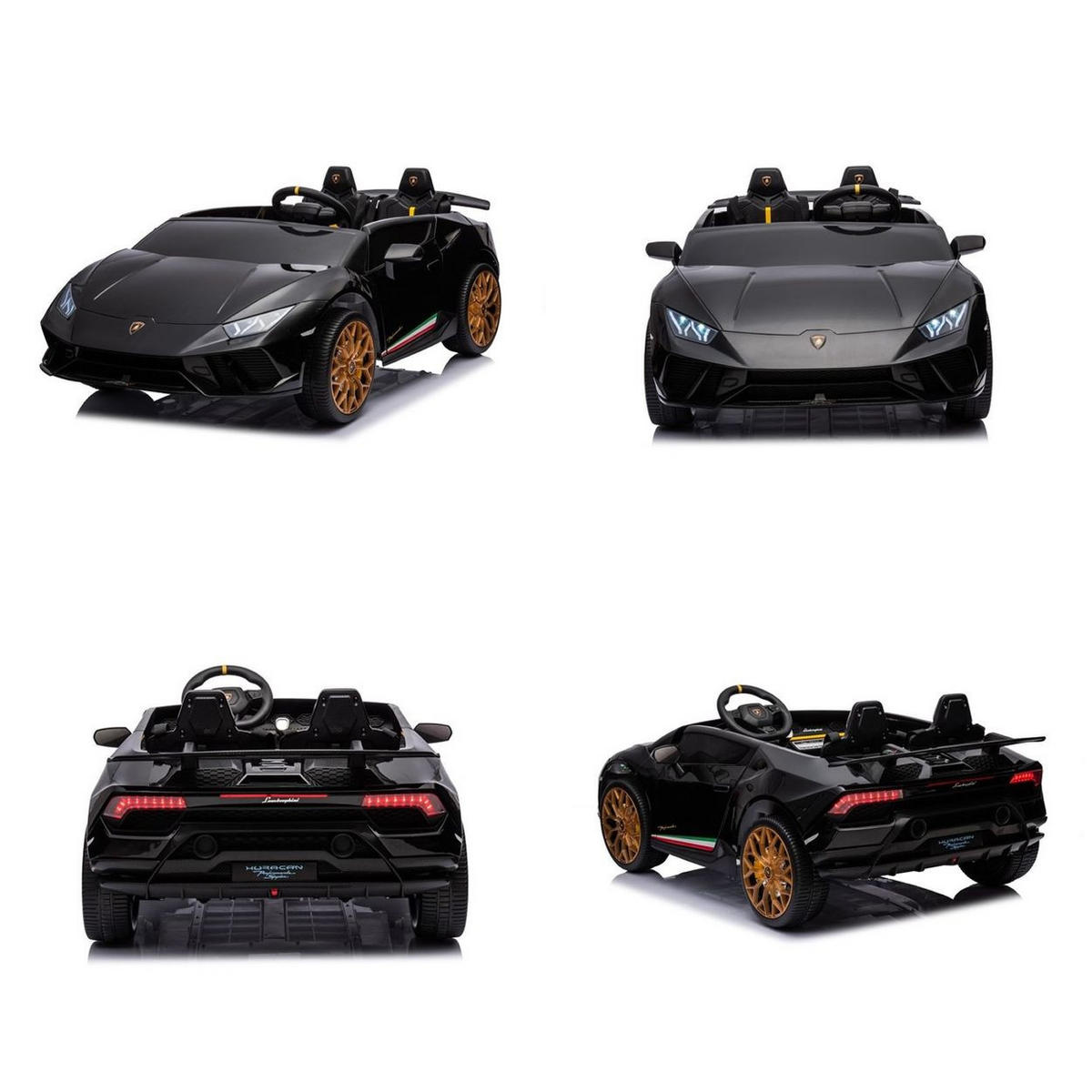 KINDER ELEKTROAUTO Lamborghini Huracan Spider schwarz Allradantrieb, EVA-Reifen, Kunstledersitz, lizenziert, Zweisitzer - Schwarz, Kunststoff (133/88/50cm) - Es-Toys