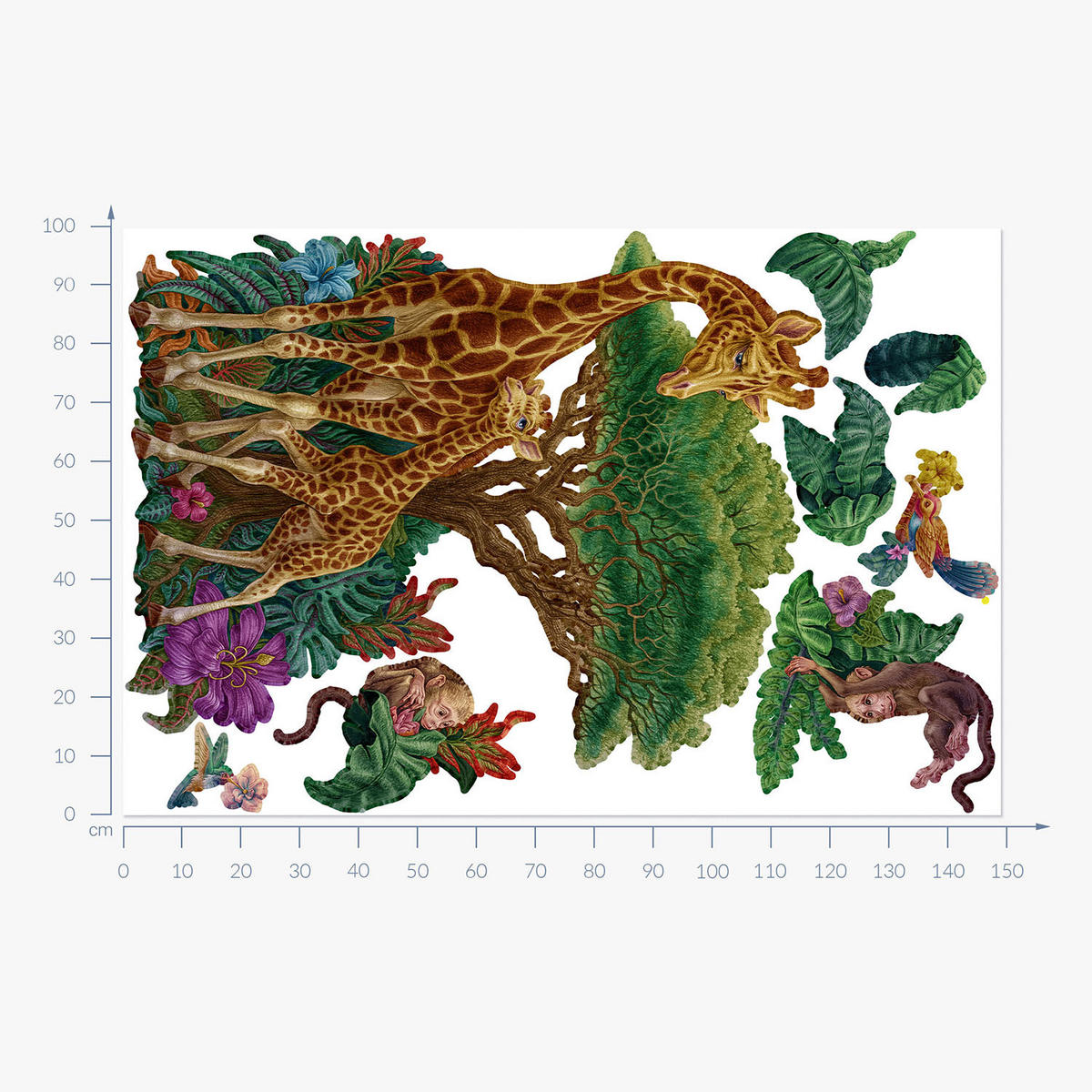 WANDAUFKLEBER 100x149cm - Wildtiere Vegetation - Multicolor, Kunststoff (100/149/0.1cm) - Wallfluent