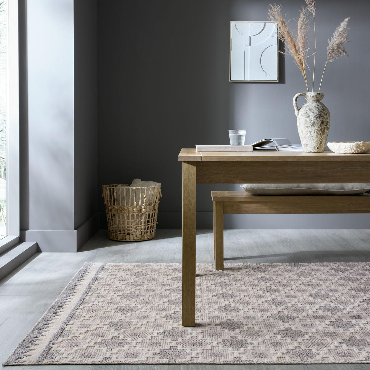TEPPICH waschbar Kreuzornament Muster, Geometrisch, Küche schmutzabweisend Grau-Beige Rechteckig 116x170 - Grau, Textil (116/170cm) - KADIMA DESIGN