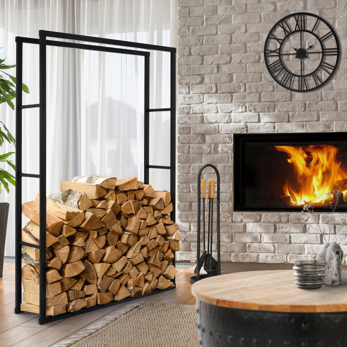 KAMINHOLZREGAL - Schwarz, Metall (25/150/100cm) - ML-DESIGN