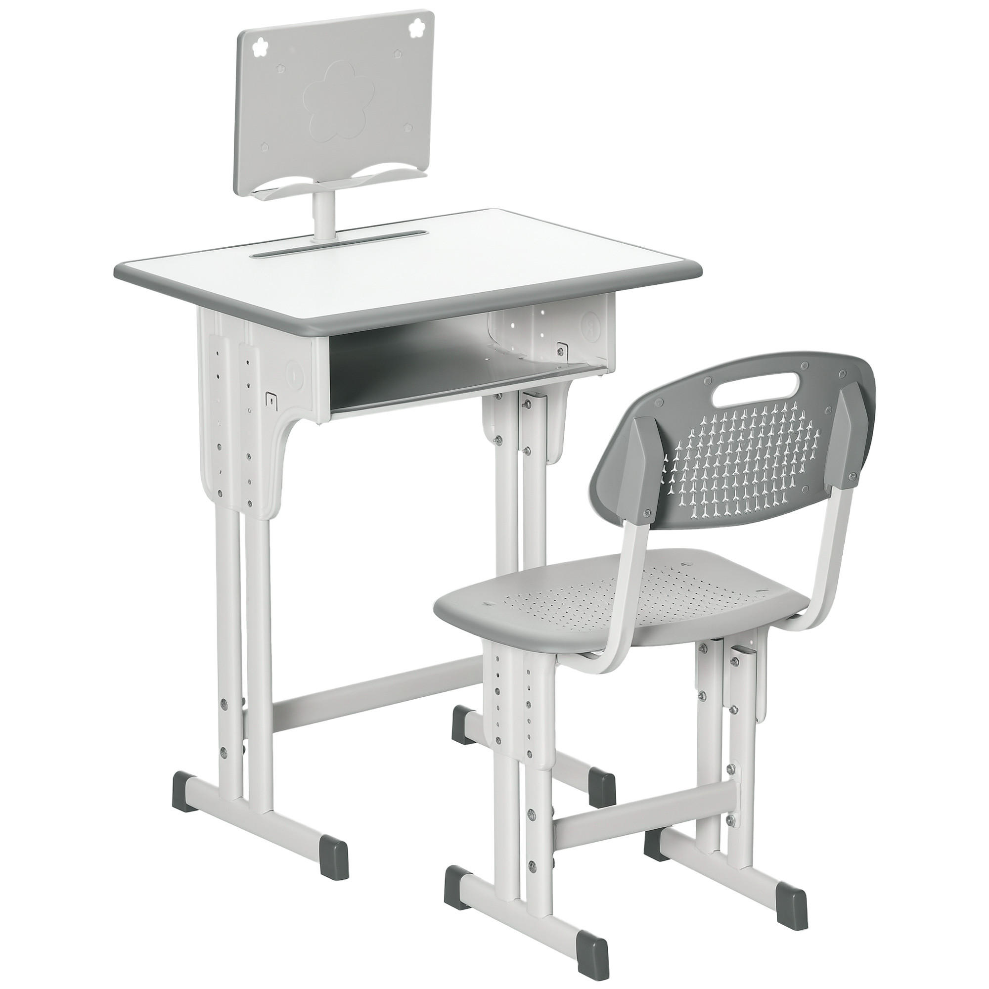 SCHREIBTISCH-SET DE-17507 mit Lesestütze und Staufach Grau - Grau, Kunststoff (60/102/45cm) - ComfortXL