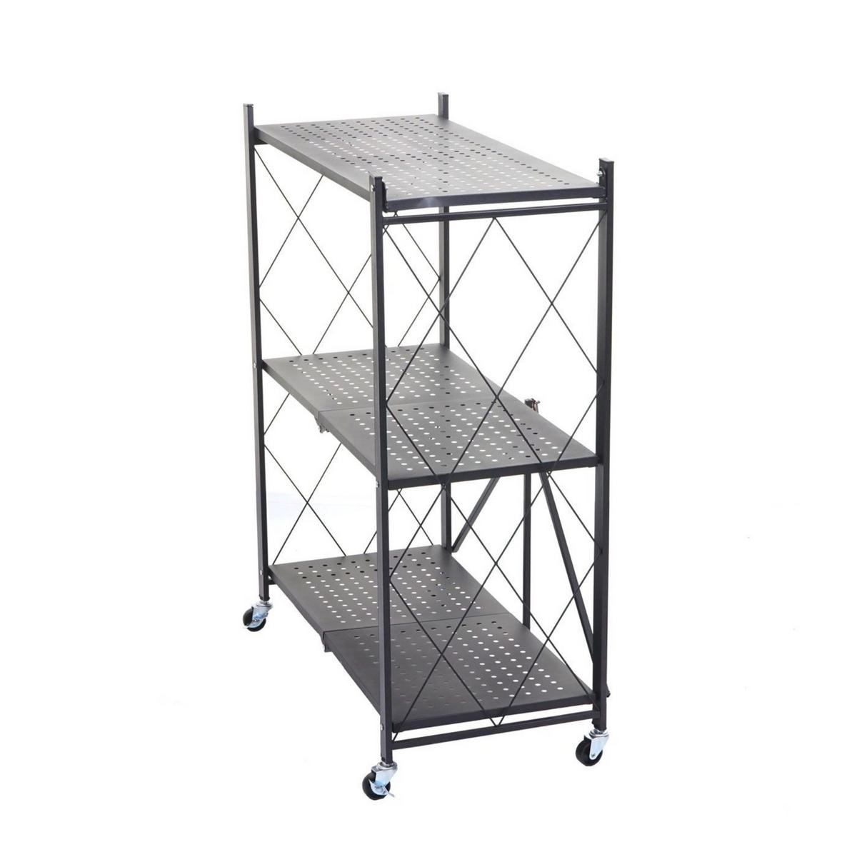 KLAPPREGAL auf Rollen 3 Fachböden Belastbarkeit 150kg 87x72x34 cm Schwarz - Schwarz, Metall (72/87/34cm) - PROREGAL