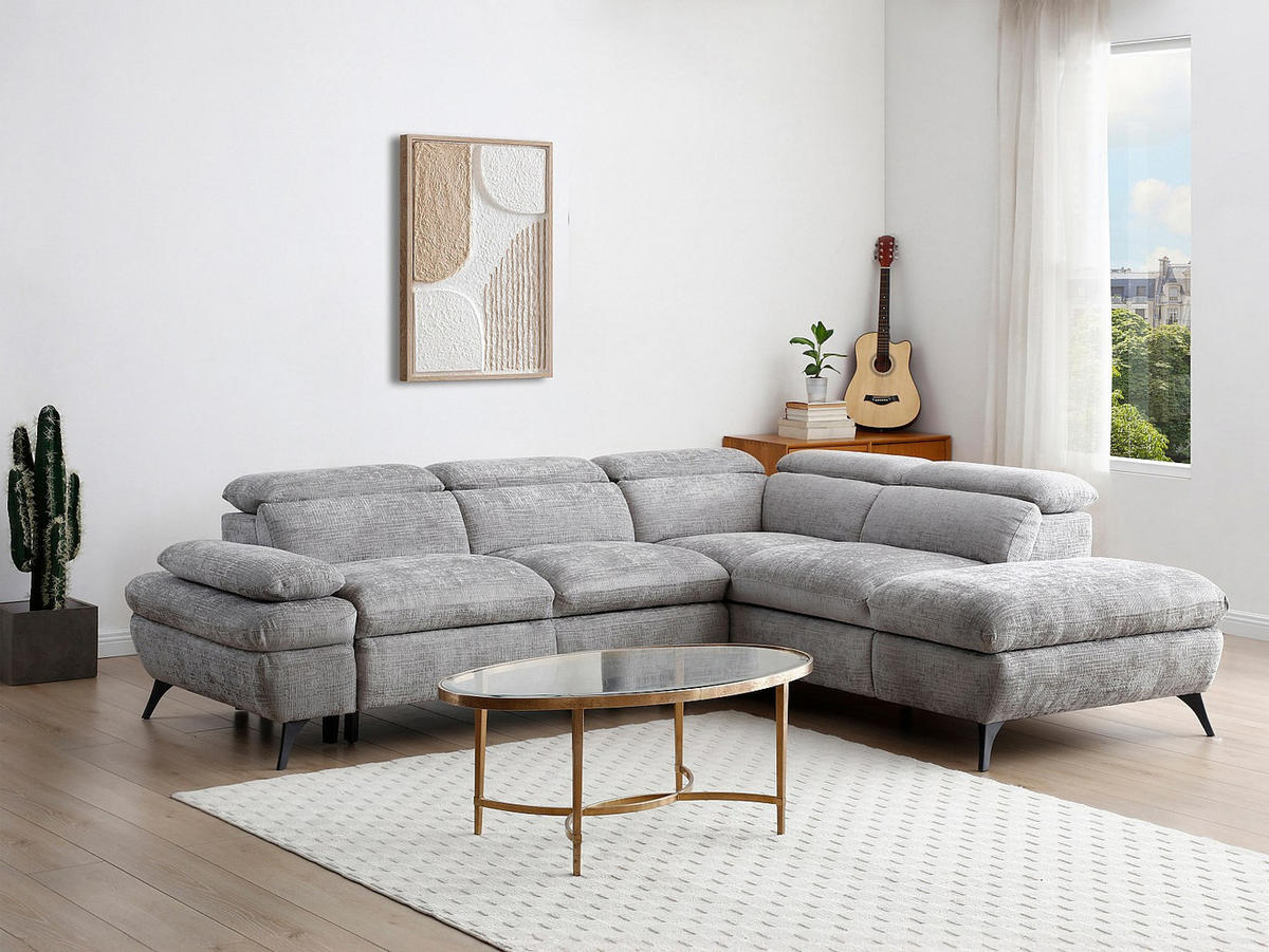 ECKSOFA mit Schlaffunktion - Ecke rechts - Strukturstoff - mit Rückenlehne - Grau - SURDELI - Grau, Textil (280/233cm) - Vente-Unique