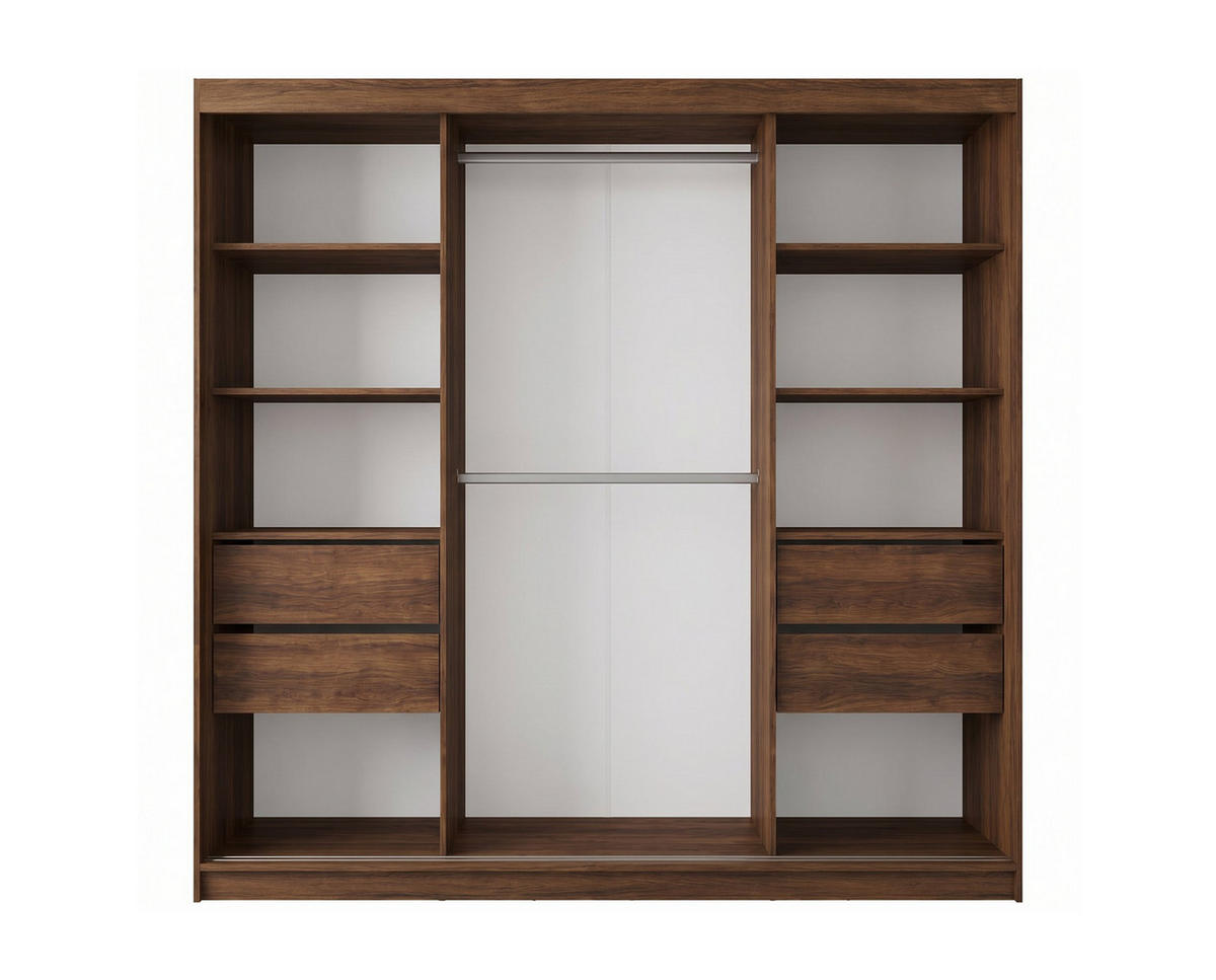 SCHWEBETÜRENSCHRANK LAMELLO 200/216/61 cm Modern Kleiderschrank 2-türig Nussbaumfarben - Nussbaumfarben, Holzwerkstoff (200/216/61cm) - MASSENO