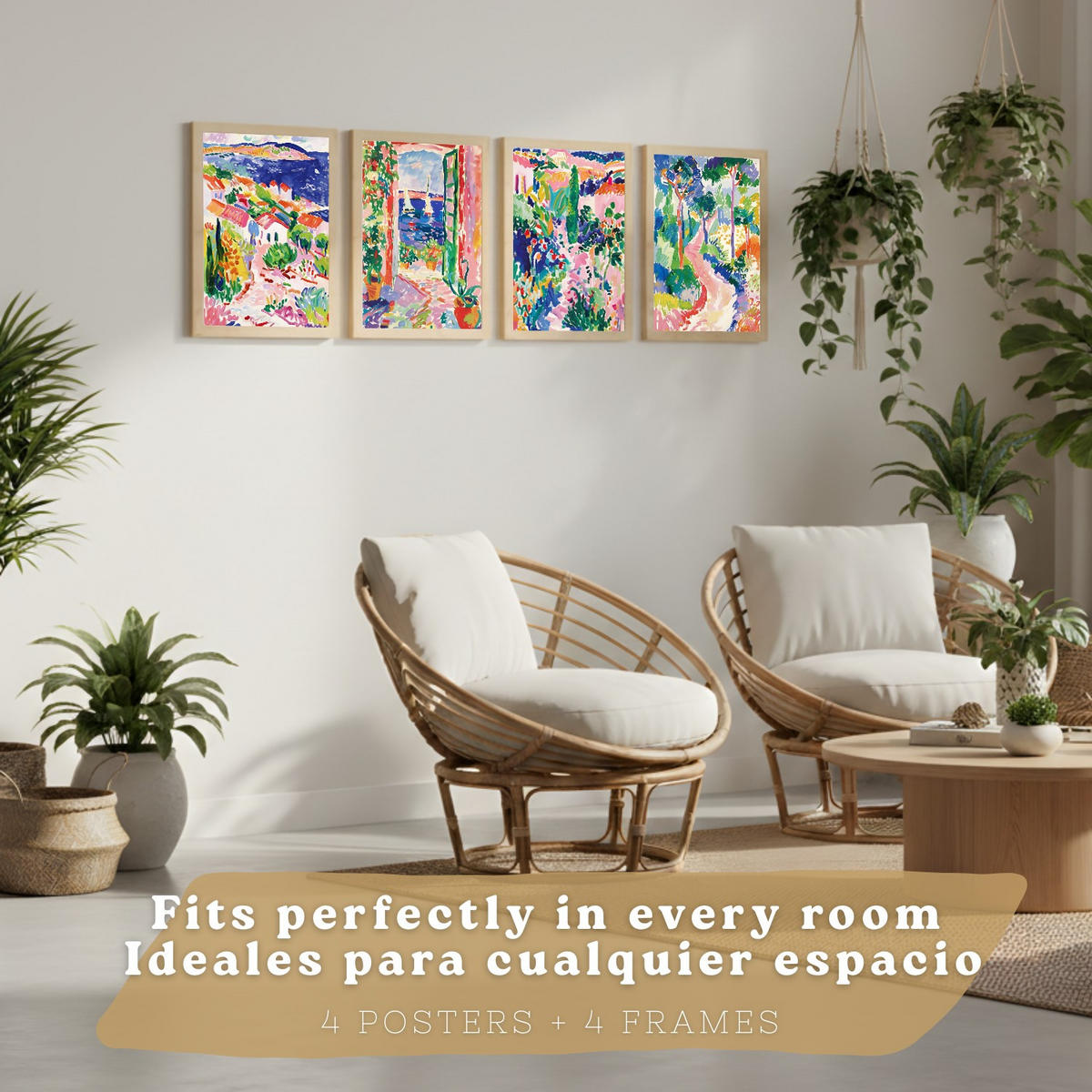 PLAKAT Sada 4 Cesta A4 Lehký dřevěný rám - béžová, papír (29.7/1/21cm) - Nacnic