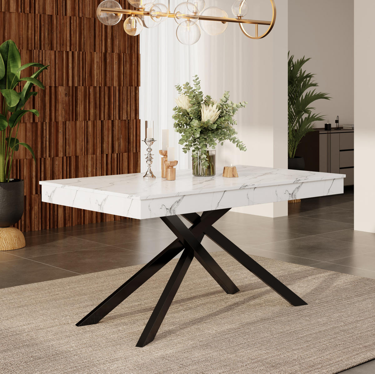 JEDILNA miza 140/180/80 cm z raztegljivo ploščo, 93 mm debelo ploščo in stabilnimi križnimi nogami, Bela - bela, leseni material (180/80/76cm) - Redom