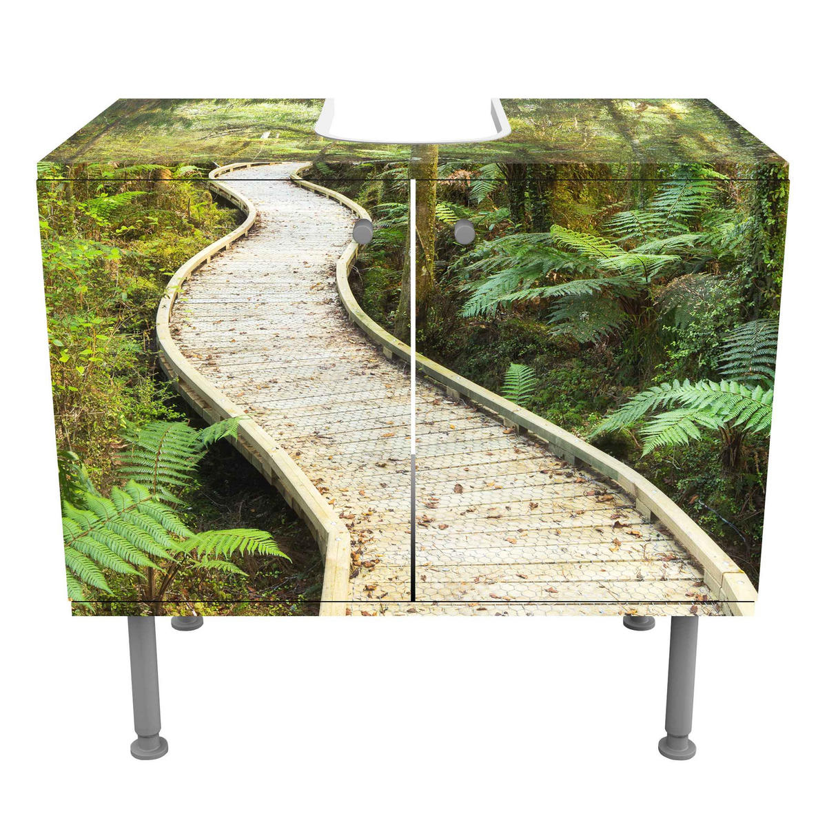 WASCHBECKENUNTERSCHRANK Pfad im Urwald 60/55/35 cm - Grün, Holzwerkstoff (60/55/35cm) - Bilderwelten