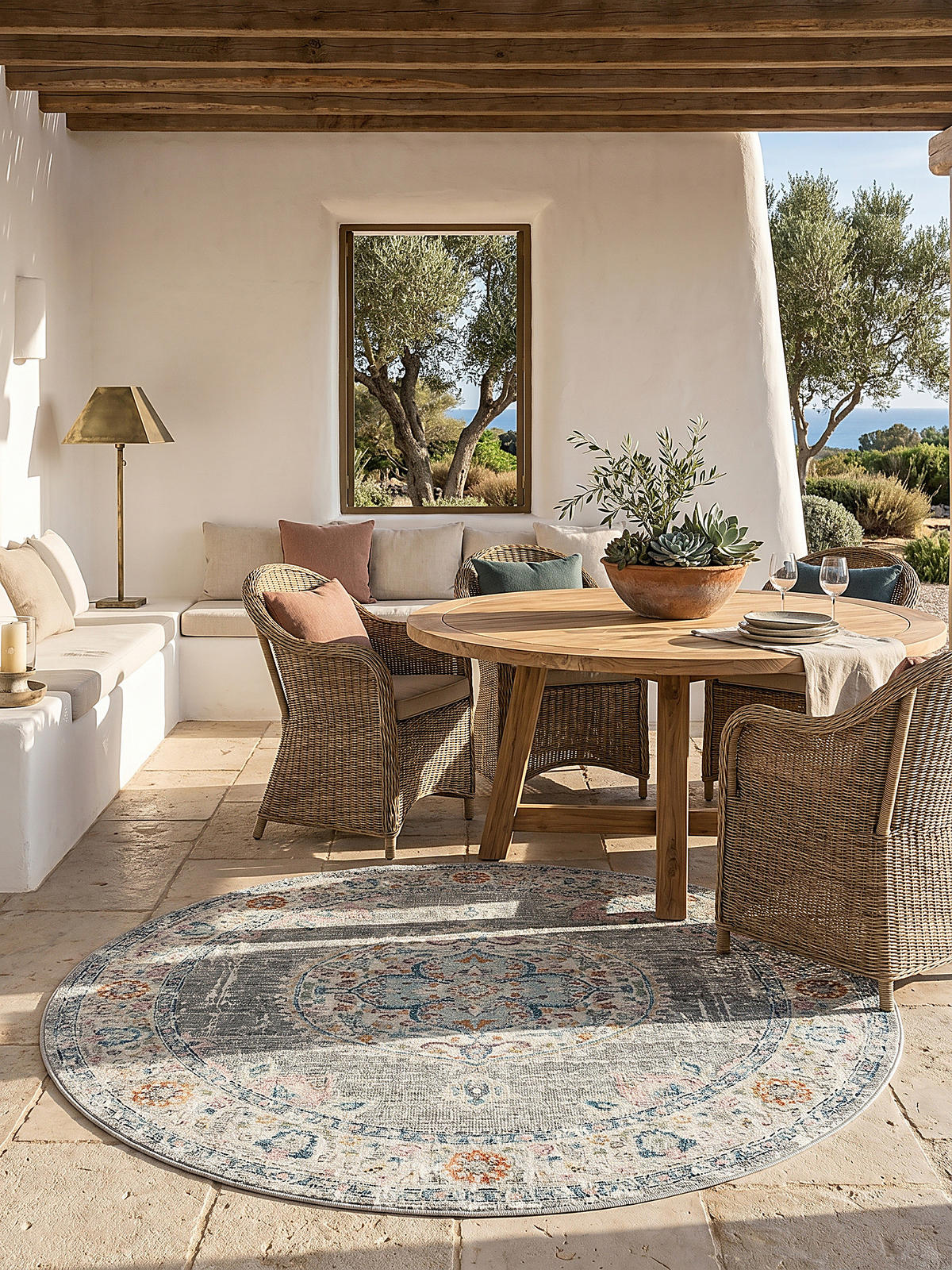 TEPPICH Outdoor Orientalisch LIMMAT Polypropylen Grau 120 x 120 cm - Grau, Textil (120/120cm) - KADIMA DESIGN
