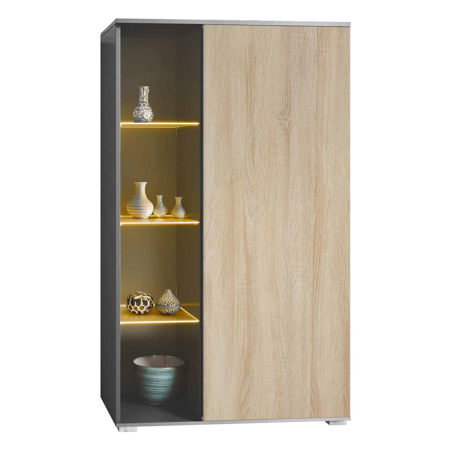 VITRINE Davos Eiche sägerau - Eiche San Remo, Holzwerkstoff (71.5/134/35cm) - Vladon