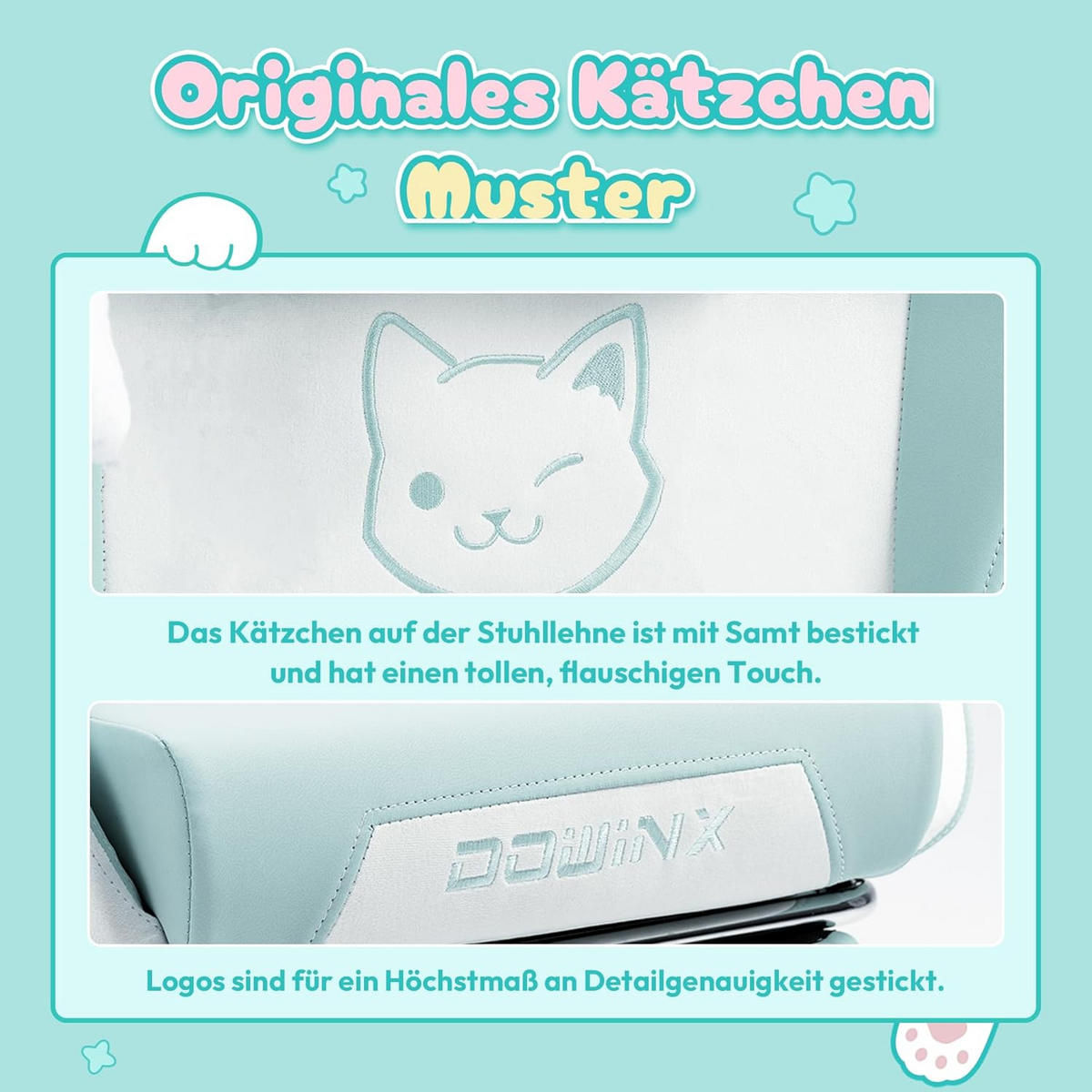 GAMING Stuhl & Lendenwirbelstütze/Hoher Rückenlehne/Fußstütze PU-Leder - Blau, Leder (72/118/72cm)