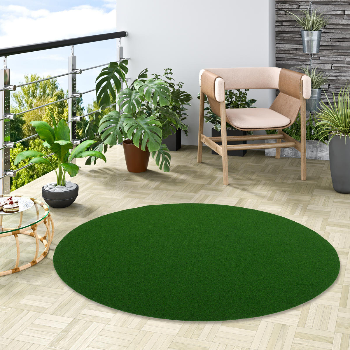 KUNSTRASEN RASENTEPPICH MIT NOPPEN KINGSTON RUND - Hellgrün, Textil (100/100cm) - Snapstyle