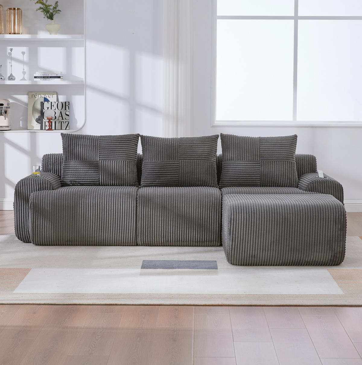 SOFA 268/174/80 cm in Dunkelgrau mit Cupholder und Tasche - Dunkelgrau, Textil (174/80/268cm) - Flora Grace