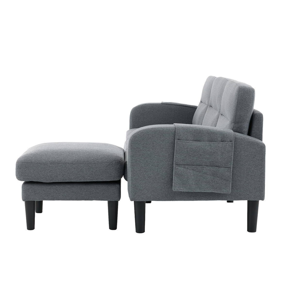 ECKSOFA L Form 3-Sitzer Chaiselongue Stauraum Tasche Grau 204cm - Grau, Textil (204/136cm) - FLIEKS