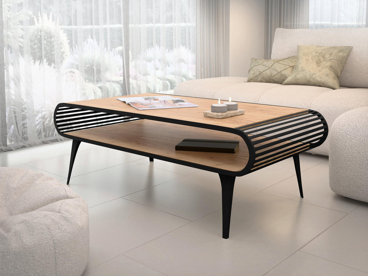 COUCHTISCH Aristo - Eichefarben/Schwarz, Holzwerkstoff/Metall (60/120/44cm) - MIRJAN24