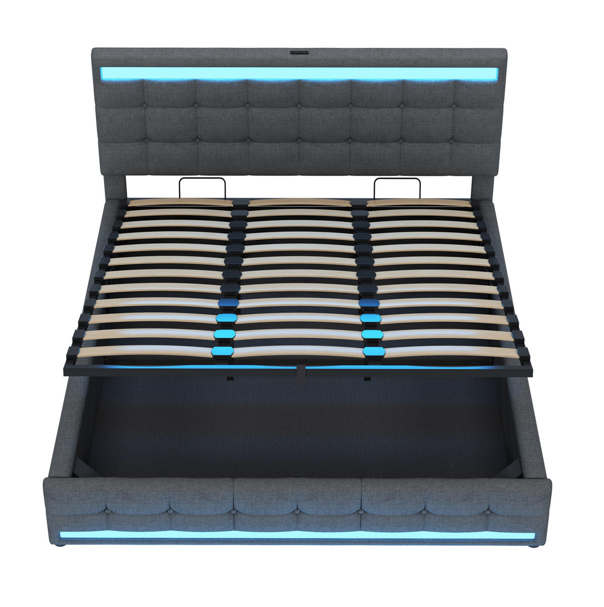 ČALOUNĚNÁ postel 180/200 cm, šedá, s LED osvětlením a USB - šedá, textil (180/200cm) - BEAOK