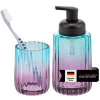 BADEZIMMERSET 2TLG., Seifenspender u. Zahnputzbecher, Glas, blauviolett - Blau/Lila, Glas (8/17/8cm) - bremermann