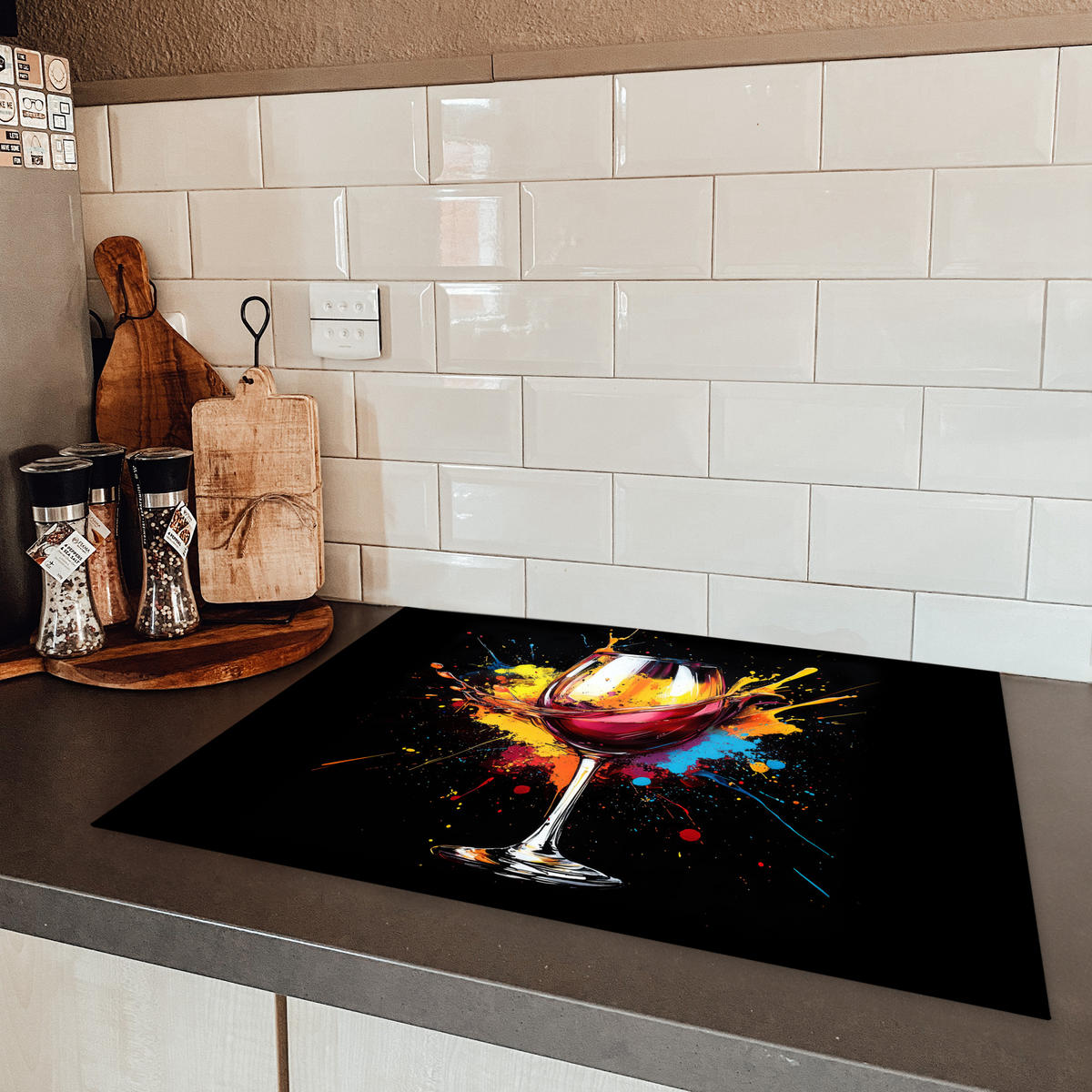 HERDABDECKPLATTE Wein - Glas - Graffiti - Getränk - Rot - Farbe Herdabdeckung Induktionsfeld 70x52 cm - Weinrot, Kunststoff (70/52/0.2cm) - MuchoWow