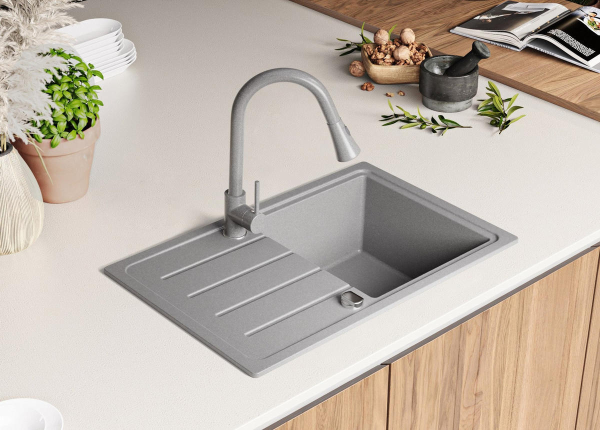 SPÜLBECKEN Kopenhagen Easy, 2-er set Grau 70/44 cm 1 Becken + Ablauf-Set ab 45er Unterschrank - Grau, Kunststoff (70/20/44cm) - Primagran