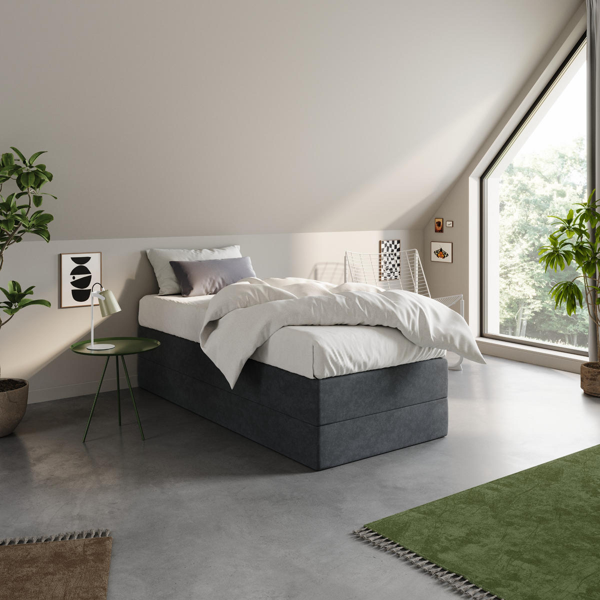 BOXSPRINGBETT mit Bonnell Matratze, 100 x 200 cm, in Dunkelgrau - Anthrazit, Naturmaterialen (100/200cm) - Home Collective