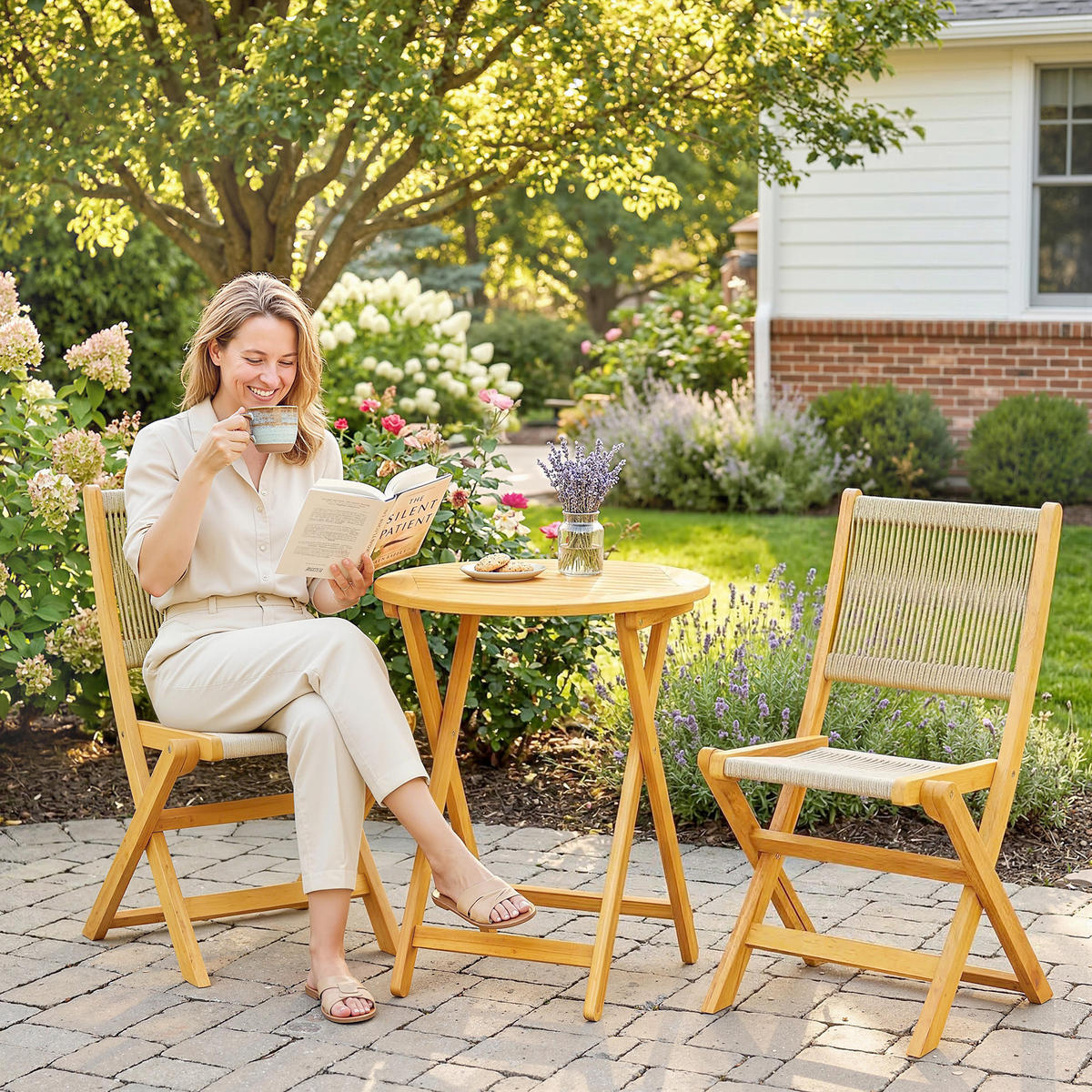 BALKONMÖBEL-SET 3er Set Akazienholz Kunststoff Naturholz - Naturfarben, Holz - Outsunny