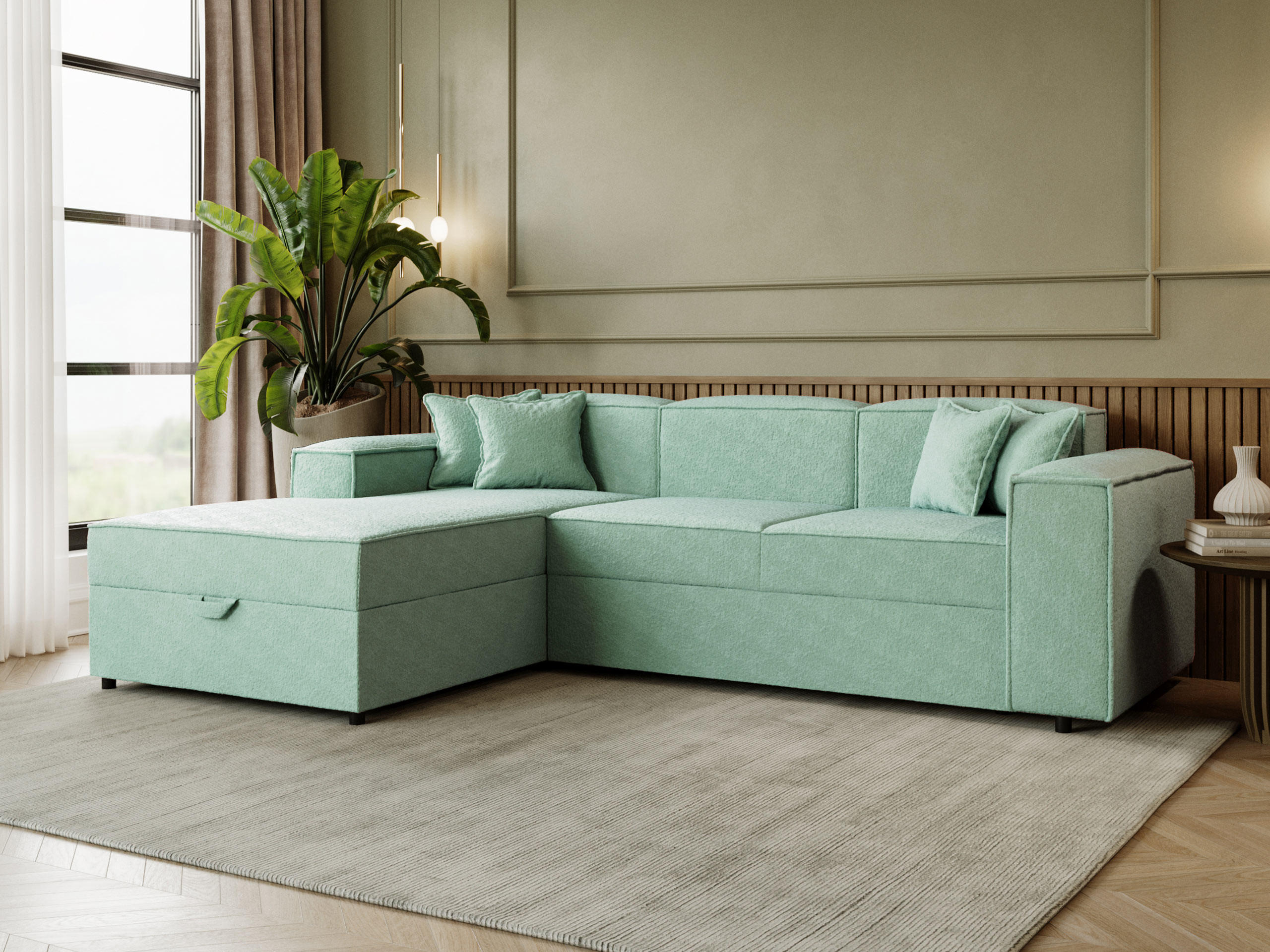 ECKSOFA Santos L, Seite: Links - Schwarz/Mintgrün, Holzwerkstoff/Kunststoff (253/166cm) - MIRJAN24