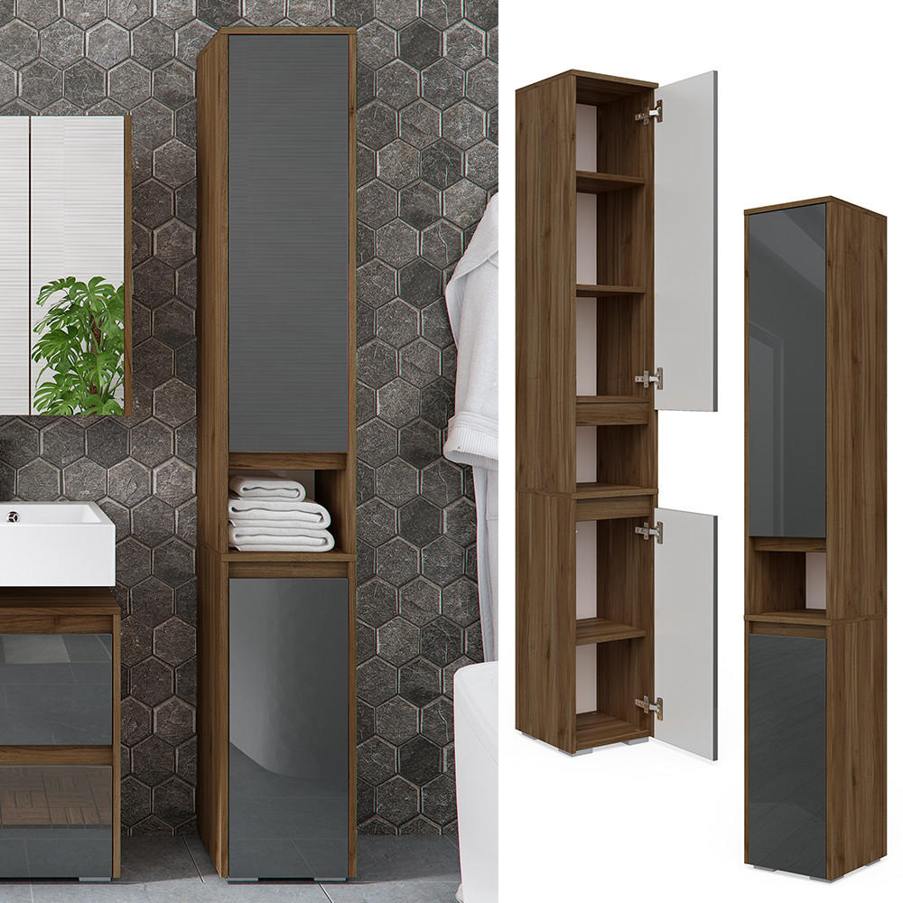 BADSCHRANK Majest Anthrazit Hochglanz 30.2 x 190 cm - Schwarz Hochglanz/Anthrazit, Holzwerkstoff (30.2/191.5/30cm) - Vicco