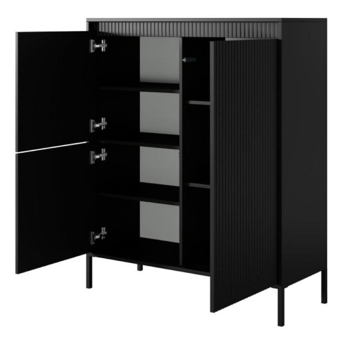 KOMMODE Schwarz ENSO Geriffelt 3 Türen - Schwarz, Holzwerkstoff (103.5/123.4/39.5cm) - Sepro Meble