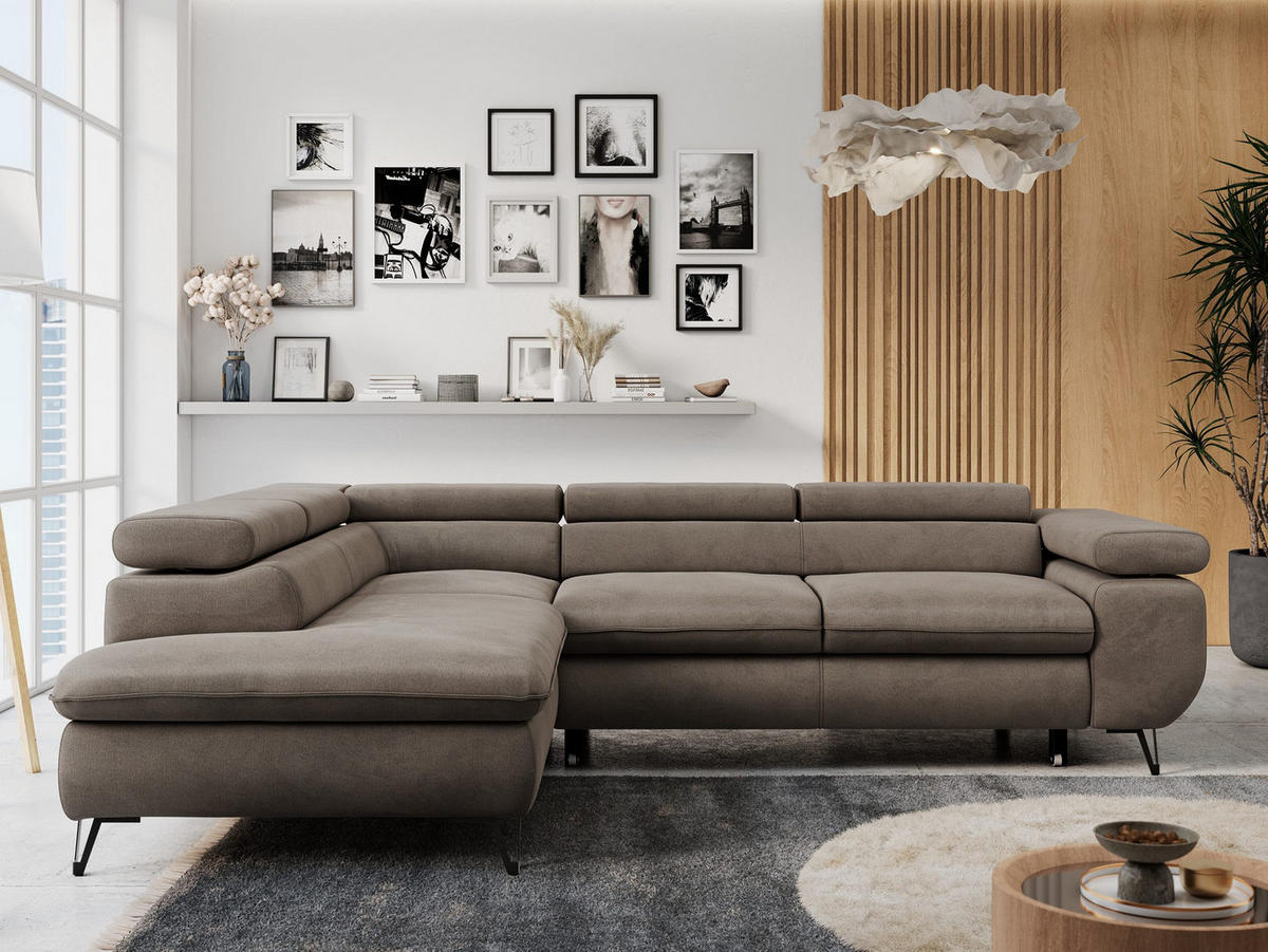 ECKSOFA PETER L Braun Velvet - Links Seite - Schwarz/Braun, Textil/Metall (208/273cm) - MKS