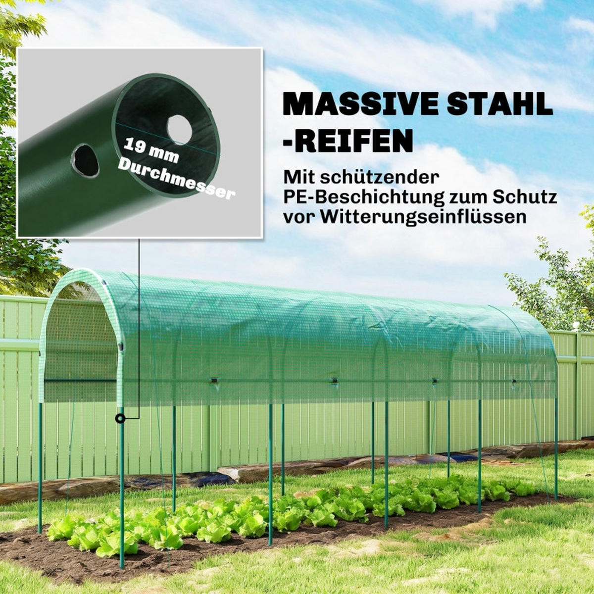 GEWÄCHSHAUS 400x120x170 cm Folie Bogendach grün - Grün, Metall (400/170/120cm) - Fortuna Lai