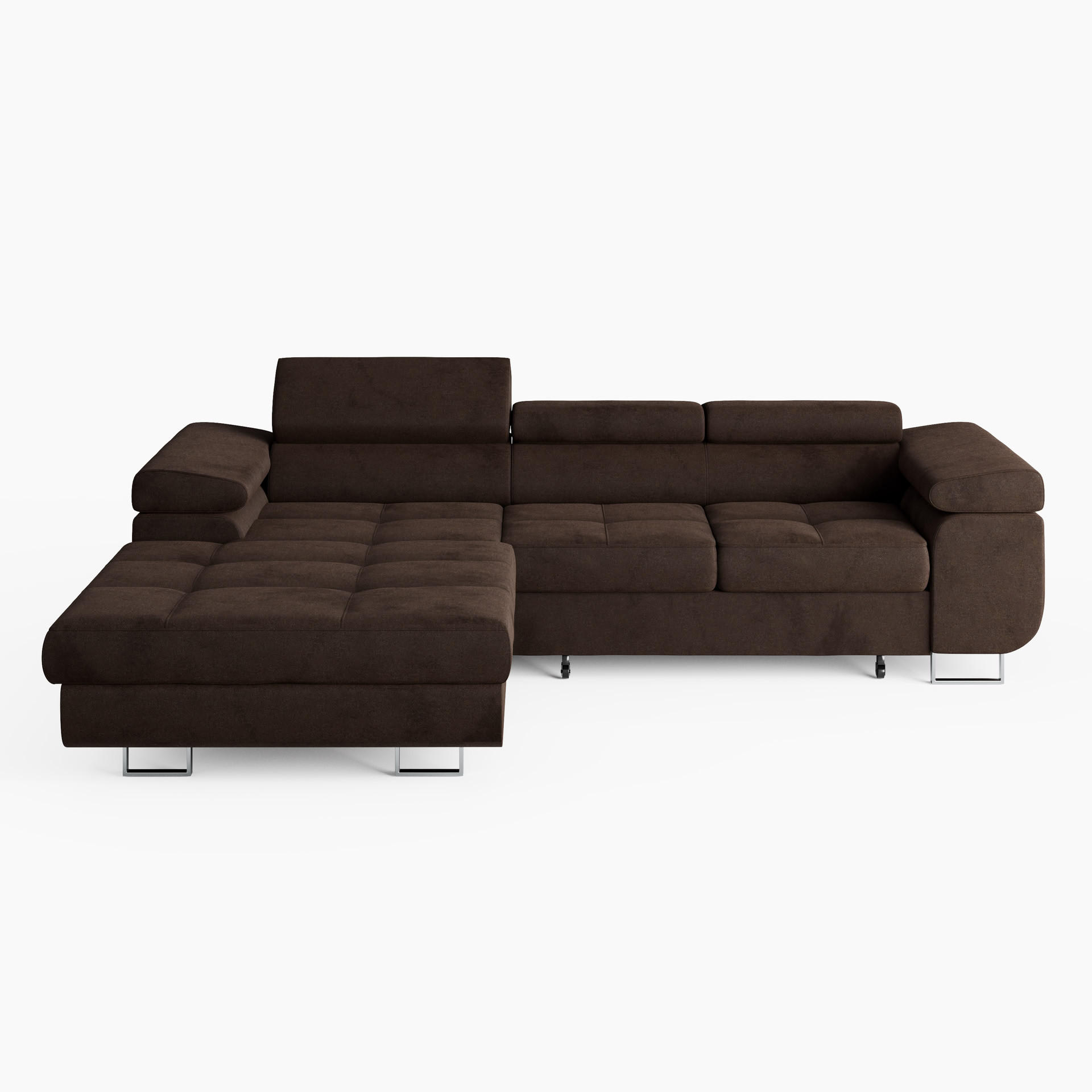 ECKSOFA VEMO CORE Links Dunkelbraun Velours-Stoff mit Schlaffunktion und Bettkasten - Dunkelbraun, Holz/Metall (280/205cm) - Barchello