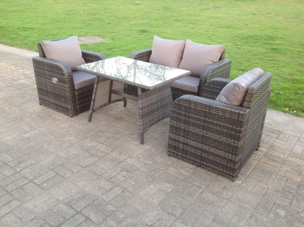 LOUNGESOFA SET mit Stuhl Polyrattan 4-Sitzer - Dunkelgrau/Grau, Glas/Kunststoff - Fimous
